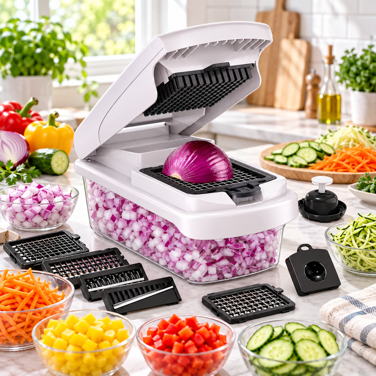 7-in-1 Vegetable Chopper – Multi Function Food Dicer With Storage Container