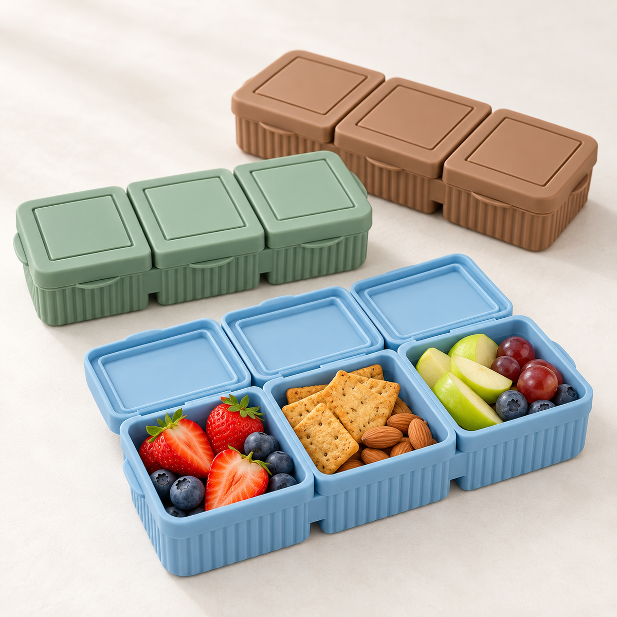 3 Compartment Silicone Food Storage Container – Divided Snack Box With Lid