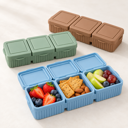 3 Compartment Silicone Food Storage Container – Divided Snack Box With Lid
