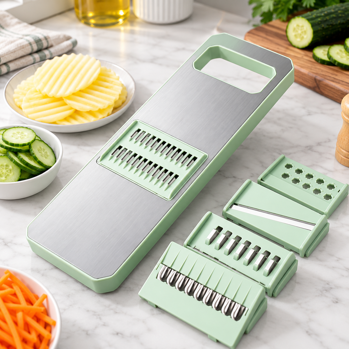 Adjustable Mandoline Vegetable Slicer – Stainless Steel Multi-Blade Kitchen Cutter