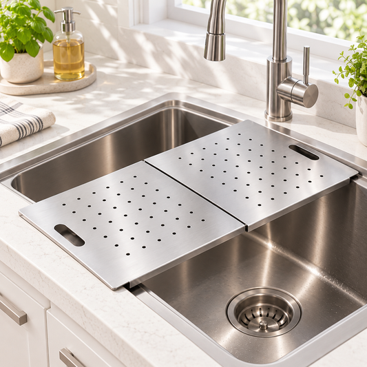 Expandable Over Sink Cutting Board – Stainless Steel Kitchen Prep Board