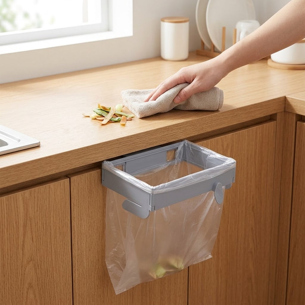 Foldable Hanging Trash Bag Holder for Kitchen Cabinets