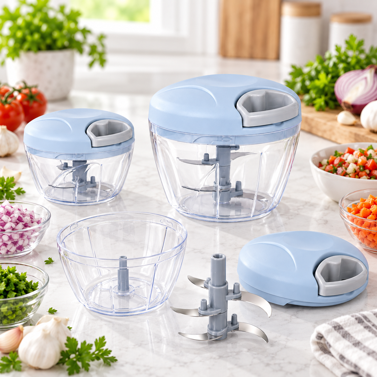 Manual Food Chopper – Pull String Vegetable Cutter For Quick Kitchen Prep