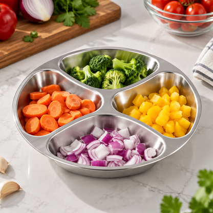 Stainless Steel Divided Tray – 4 Compartment Food Prep & Serving Plate