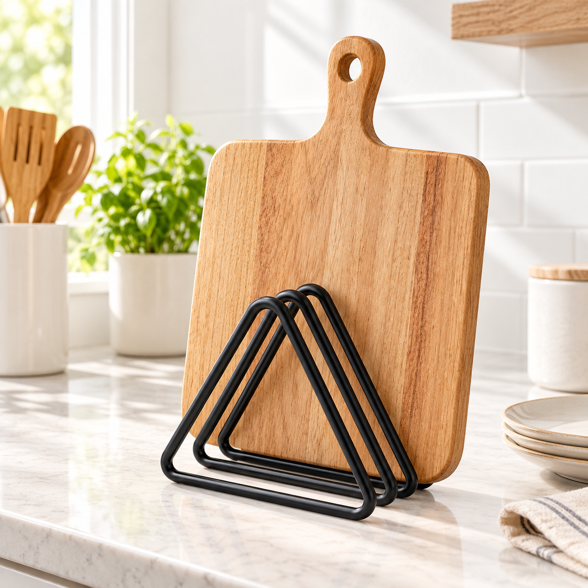 Black Metal Cutting Board Stand – Kitchen Counter Organizer