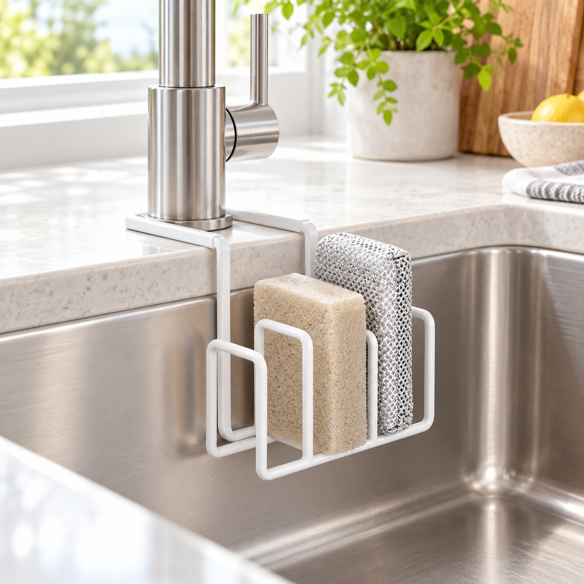 Faucet Sponge Holder – Sink Caddy Organizer For Kitchen Cleaning Tools