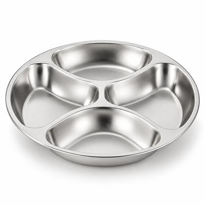Stainless Steel Divided Tray – 4 Compartment Food Prep & Serving Plate