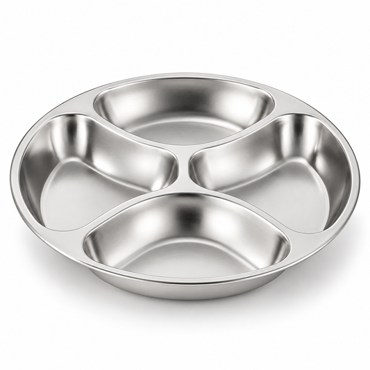 Stainless Steel Divided Tray – 4 Compartment Food Prep & Serving Plate