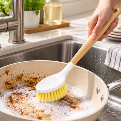 Long Handle Kitchen Dish Brush – Easy Pot & Pan Cleaning Tool