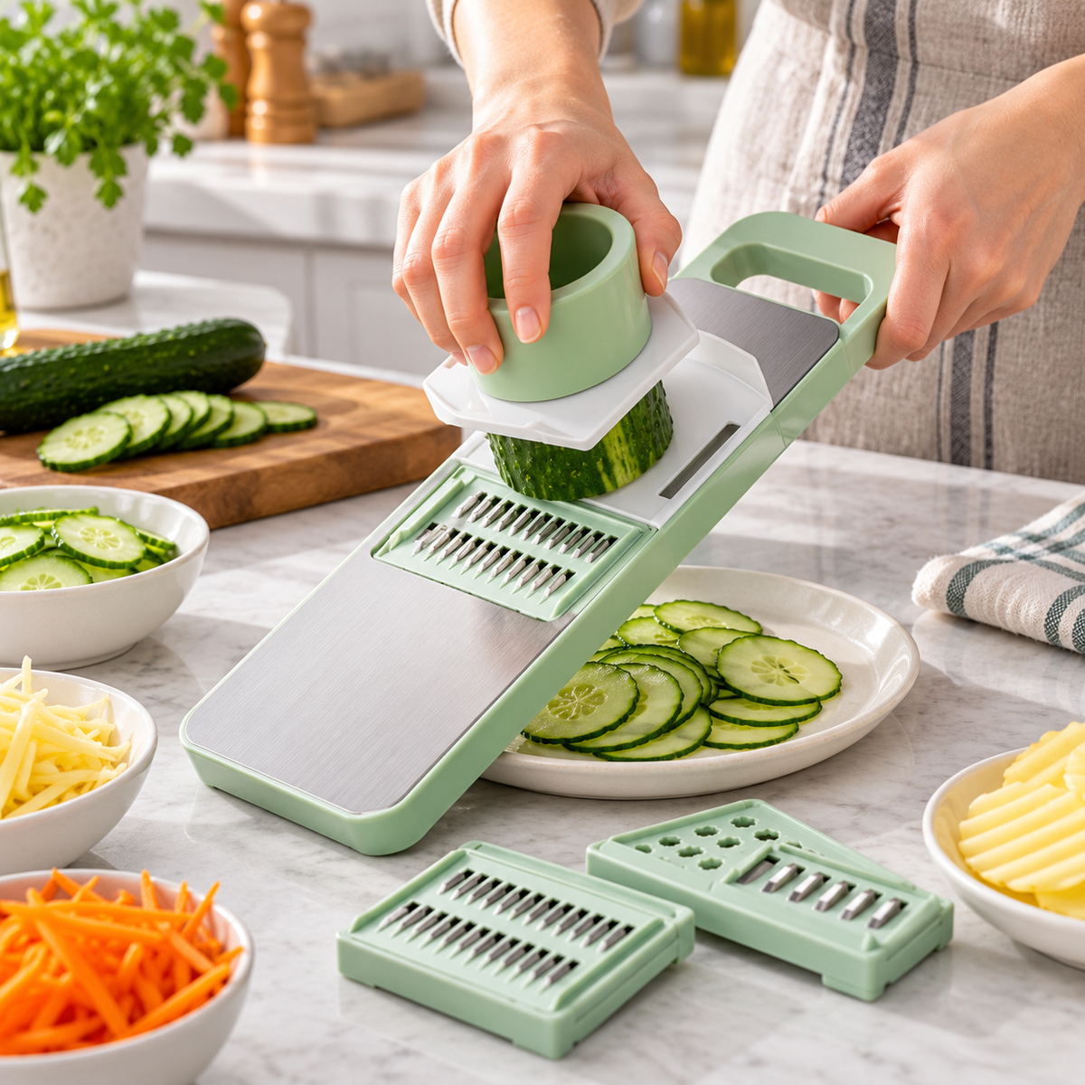 Adjustable Mandoline Vegetable Slicer – Stainless Steel Multi-Blade Kitchen Cutter