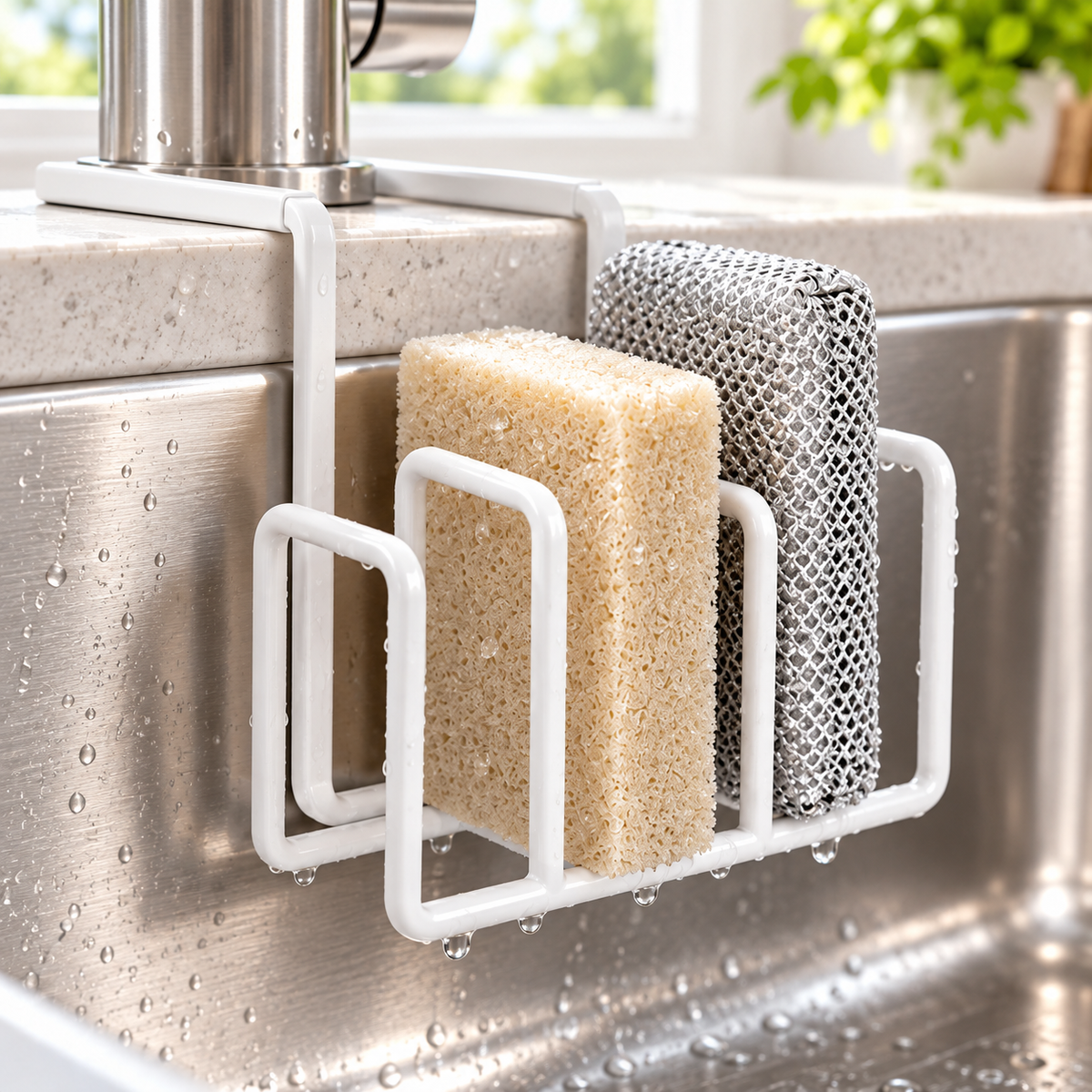 Faucet Sponge Holder – Sink Caddy Organizer For Kitchen Cleaning Tools